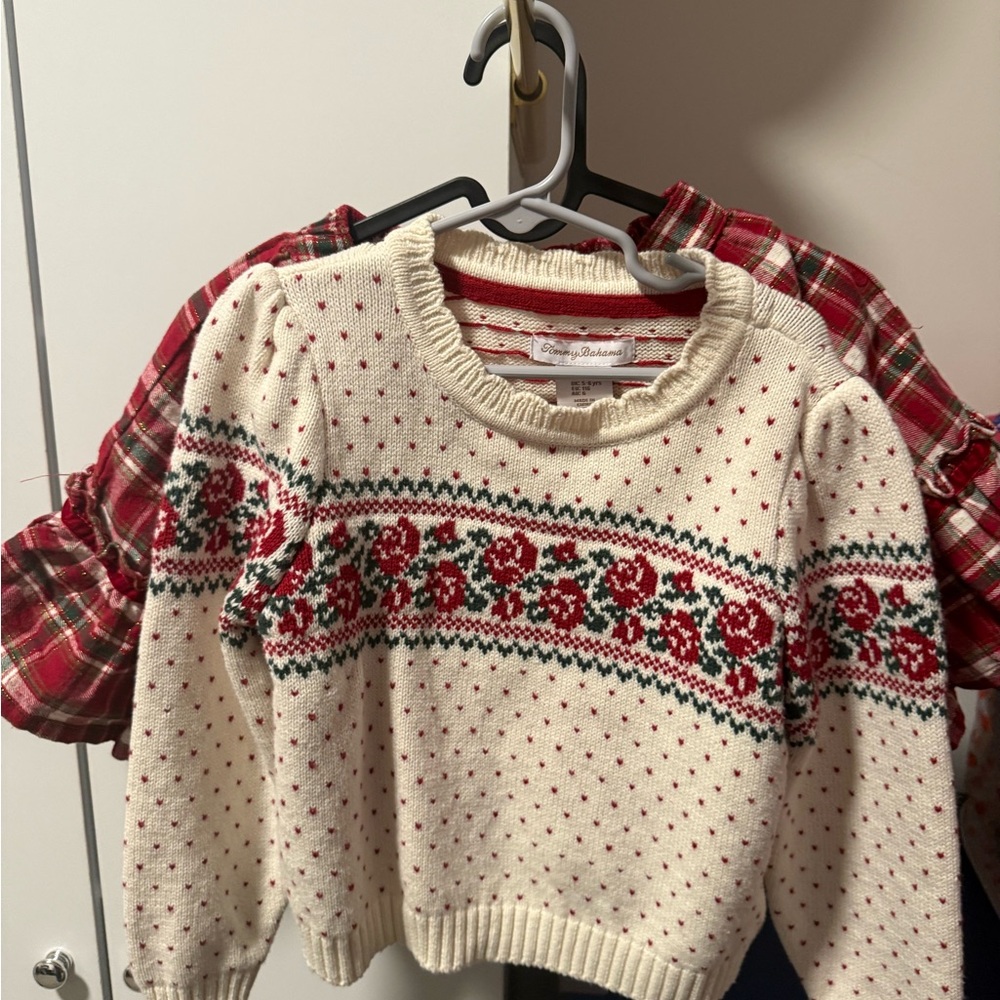 Tommy Bahama Cream Sweater with Red and Green Pattern